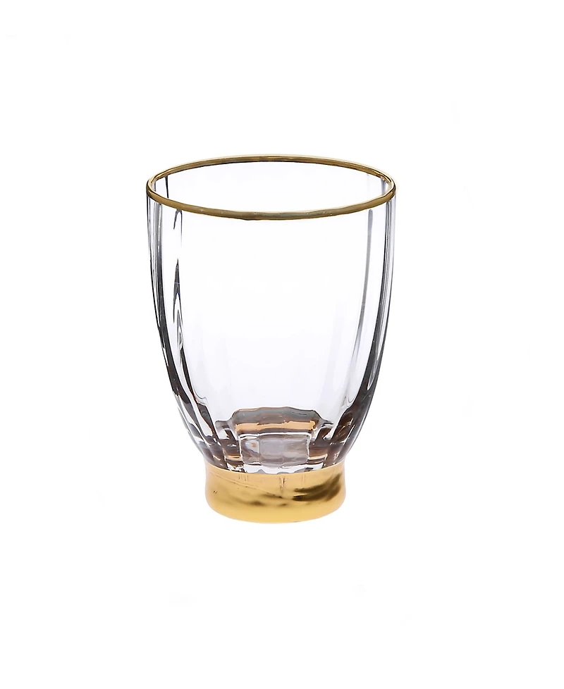 Classic Touch Set of 6 Straight Line Textured Stemless Wine Glasses with Vivid Gold Tone Base and Rim