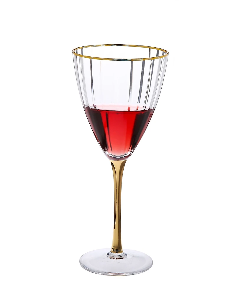 Classic Touch Set of 6 Straight Line Textured Water Glasses with Vivid Gold Tone Stem and Rim