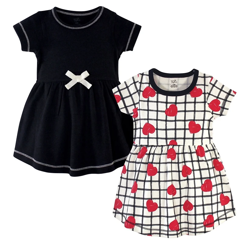 Touched by Nature Baby Girls Natural Cotton Dresses Featuring Both Short and Long Sleeves
