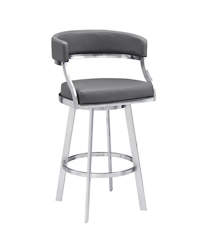 Saturn 30" Bar Height Swivel Gray Artificial leather and Brushed Stainless Steel Bar Stool