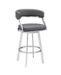 Saturn 30" Bar Height Swivel Gray Artificial leather and Brushed Stainless Steel Bar Stool