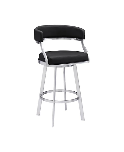 Saturn 30" Bar Height Swivel Gray Artificial leather and Brushed Stainless Steel Stool