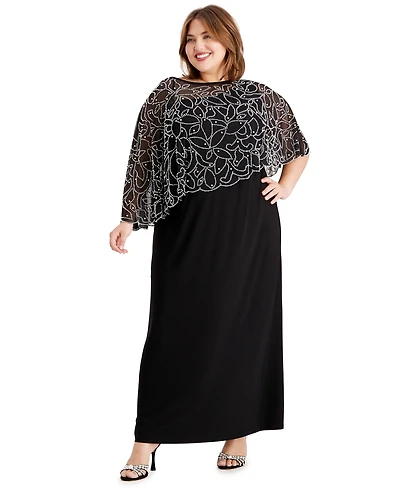 Msk Plus Beaded Cape Gown