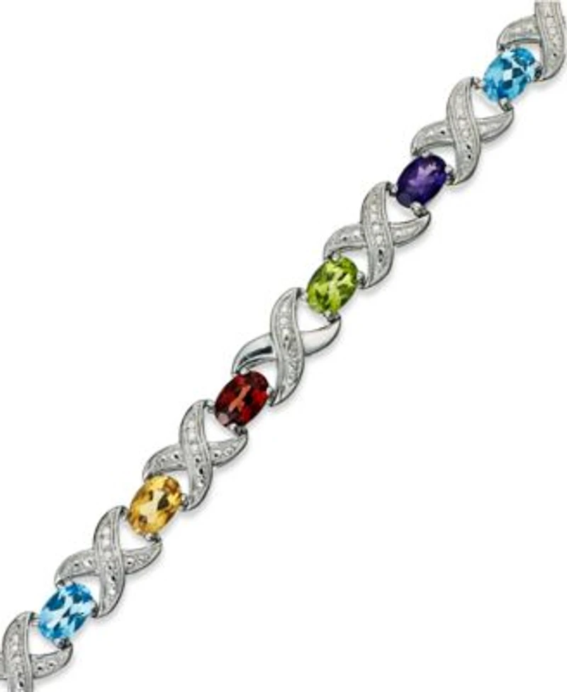 Semi Precious Stone Diamond Accent X0 Link Bracelet Collection In Sterling Silver