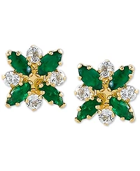 Emerald (3/4 ct. t.w.) & White Topaz (1/3 Flower Stud Earrings 10k Gold