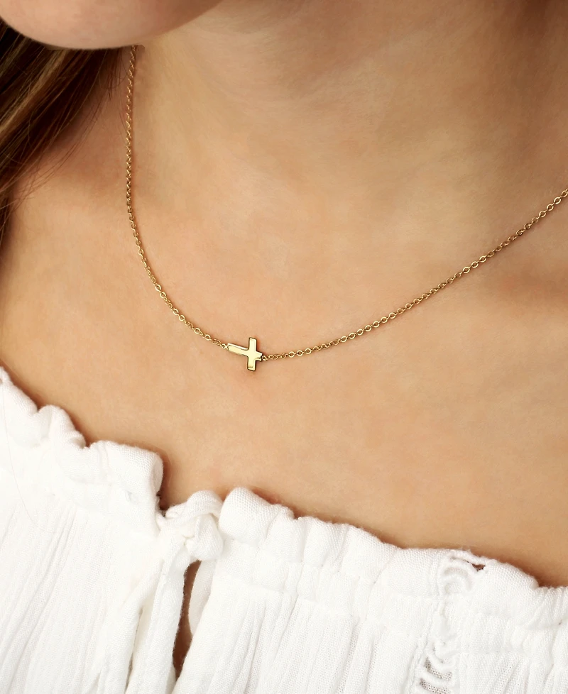 Sideways Cross Necklace Set in 14k Gold