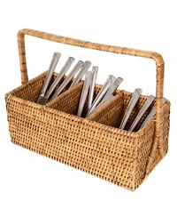 Artifacts Trading Company Artifacts Rattan 3 Section Caddy/Cutlery Holder with Handle