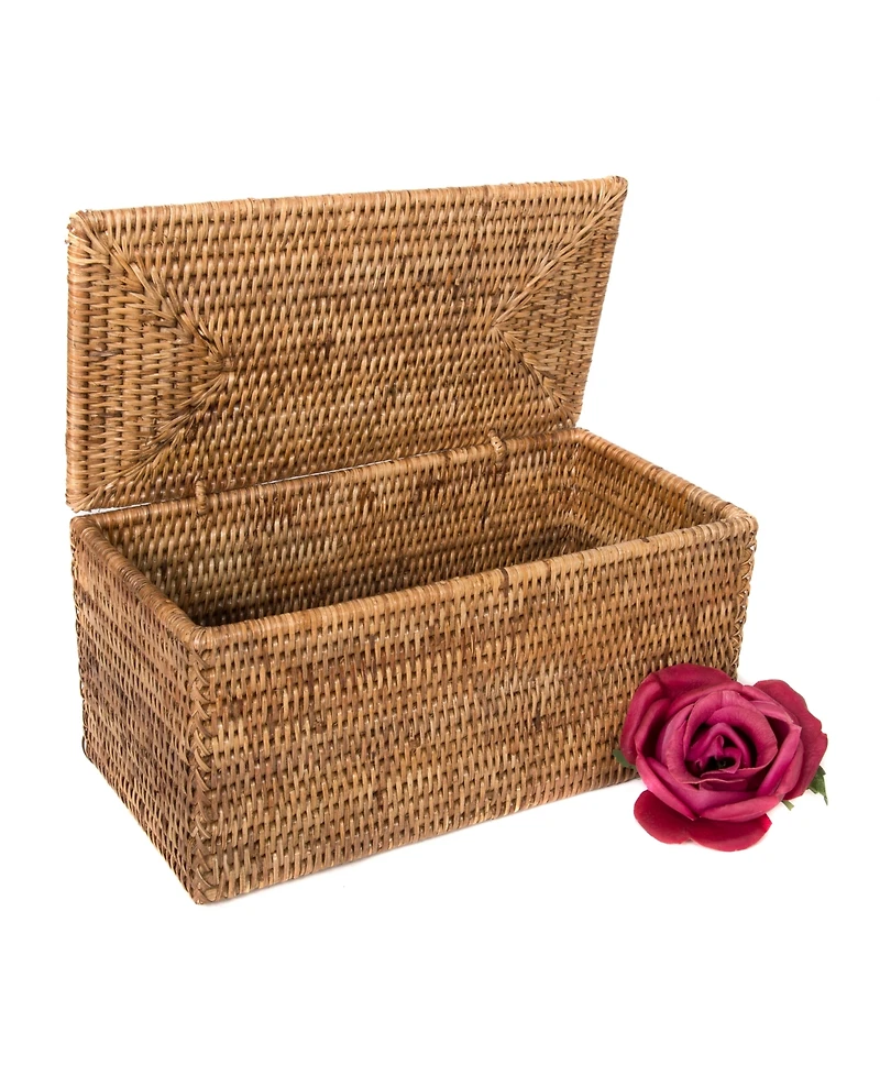 Artifacts Rattan Rectangular Double Toilet Roll Holder with Hinged Lid