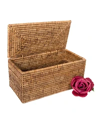 Artifacts Rattan Rectangular Double Toilet Roll Holder with Hinged Lid