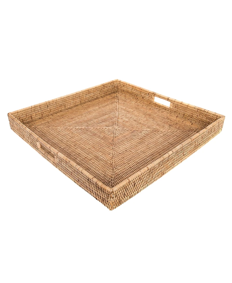 Artifacts Trading Company Rattan Square Tray with Cutout Handles