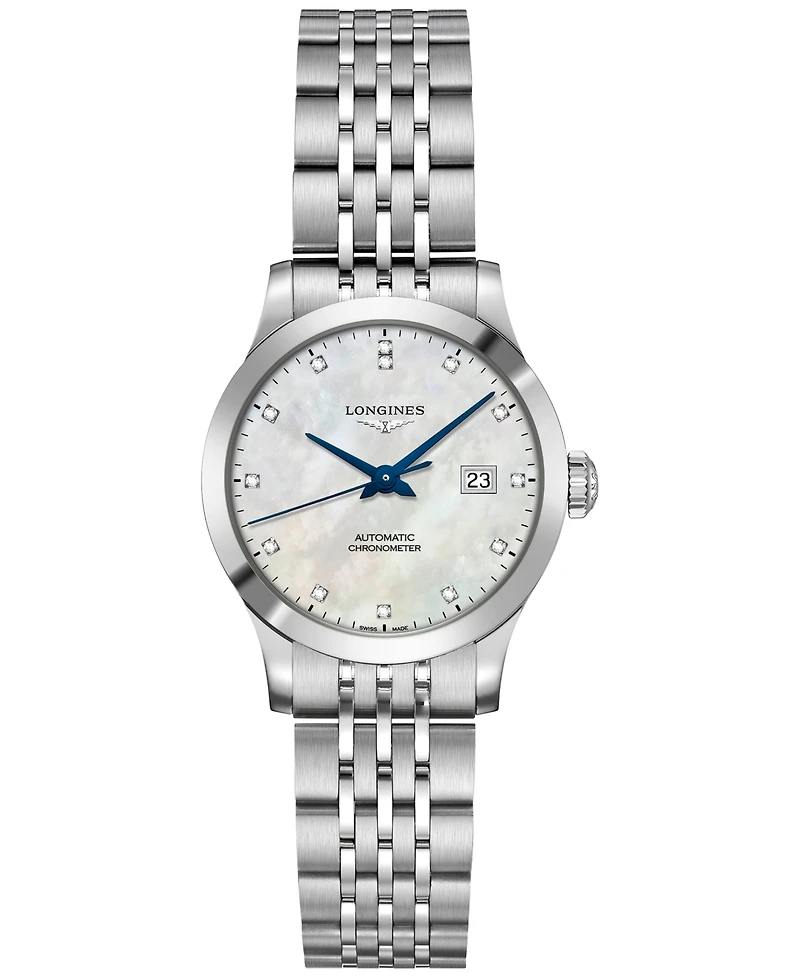 Longines Women's Swiss Automatic Record Collection Diamond-Accent Stainless Steel Bracelet Watch 30mm