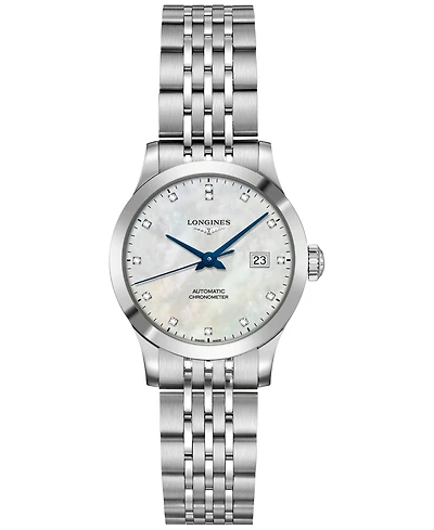 Longines Women's Swiss Automatic Record Collection Diamond-Accent Stainless Steel Bracelet Watch 30mm