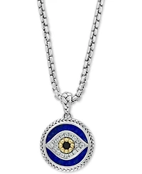 Effy Multi-Gemstone & Diamond (1/10 ct. t.w.) Evil Eye 22" Pendant Necklace in Sterling Silver & 14k Gold
