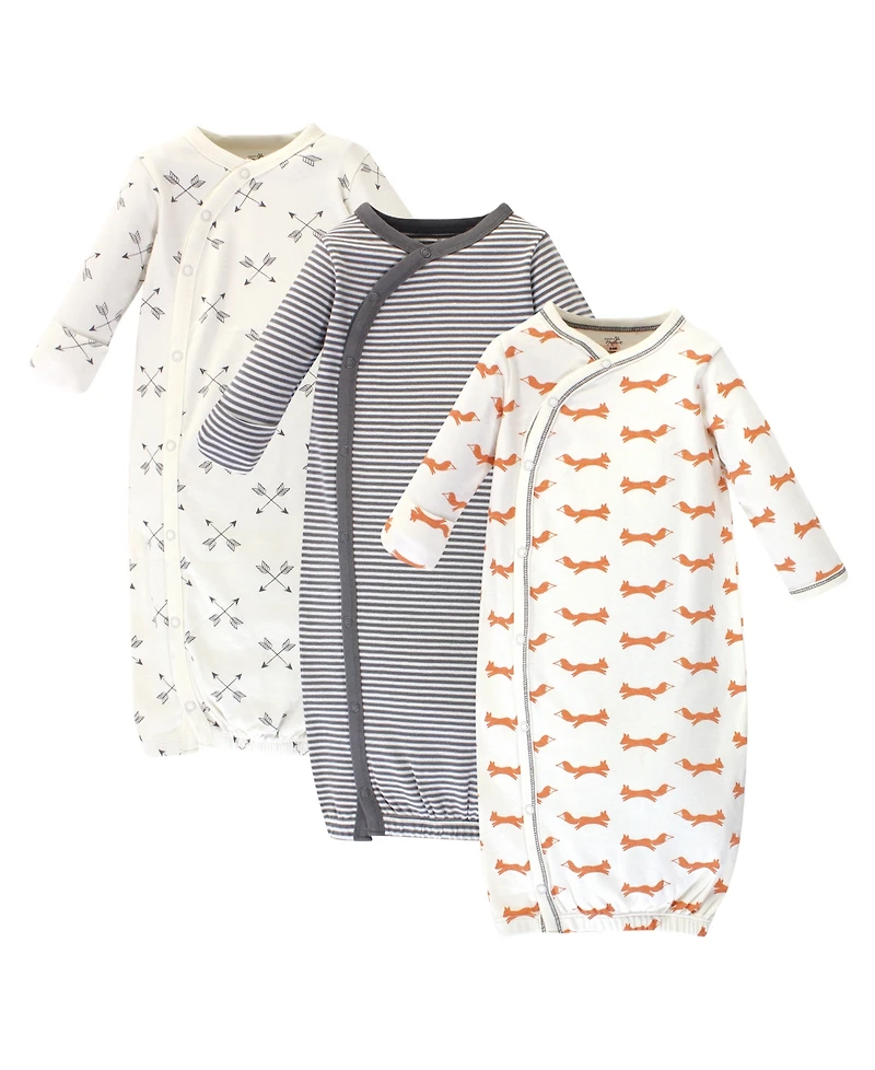 Touched by Nature Baby Boys Organic Cotton Side-Closure Snap Long-Sleeve Gowns 3pk, Hedgehog, 0-6 Months