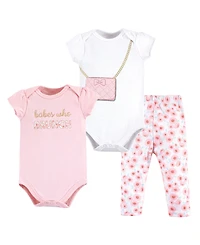 Little Treasure Baby Girls Soft Cotton Two-Piece Outfit Bodysuit & Pants
