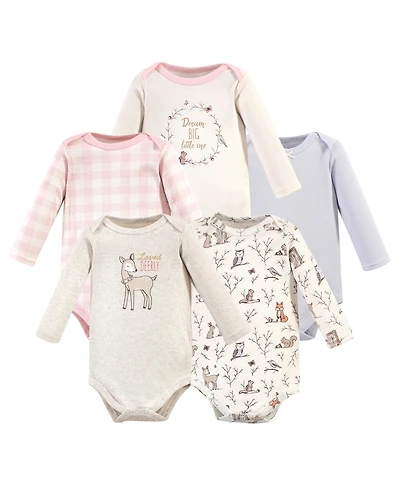 Hudson Baby Girls Soft Cotton Long-Sleeve Onesies (Five Count)