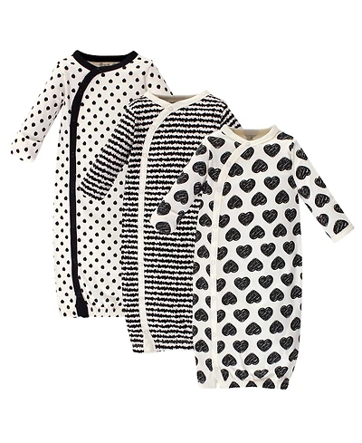 Touched by Nature Baby Girls Organic Cotton Side-Closure Snap Long-Sleeve Gowns 3pk, Heart, Preemie