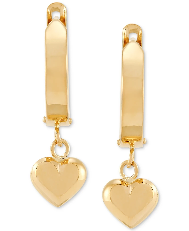 Dangle Heart Huggie Hoop Earrings in 10k Gold
