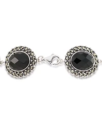 Marcasite and Faceted Onyx Oval 7.25" Link Bracelet in Sterling Silver