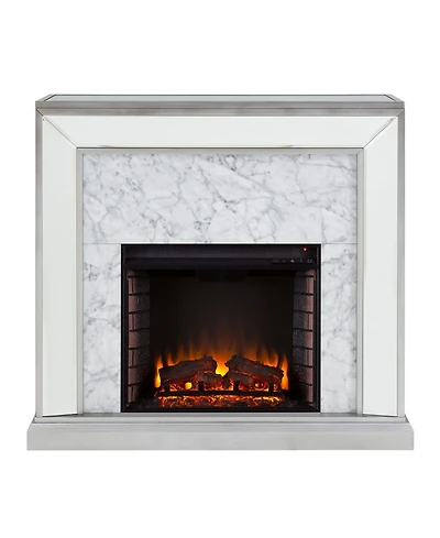 Southern Enterprises Audrey Faux Stone Mirrored Electric Fireplace