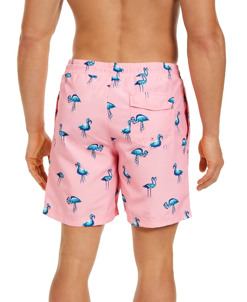 Club Room Men's Quick-Dry Performance Flamingo-Print 7" Swim Trunks, Created for Macy's