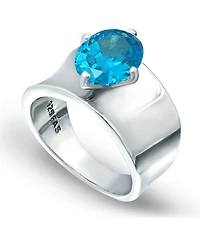 Cubic Zirconia Prong Set Oval Stone on Polished Cigar Band Silver Plate and Gold