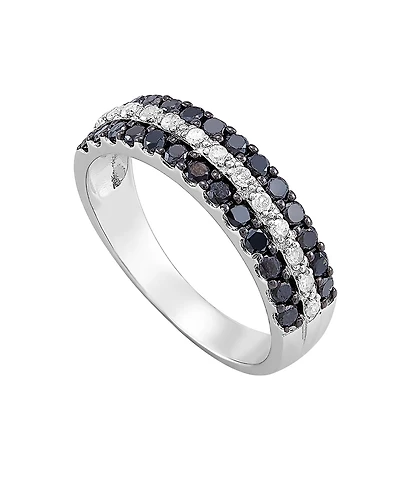 Black and White Diamond (3/4 ct. t.w.) band ring in Sterling Silver