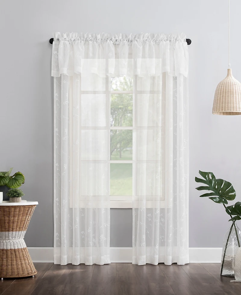Delia Embroidered Floral Sheer Rod Pocket Curtain Valance
