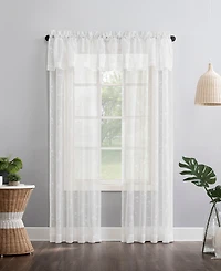 Delia Embroidered Floral Sheer Rod Pocket Curtain Valance
