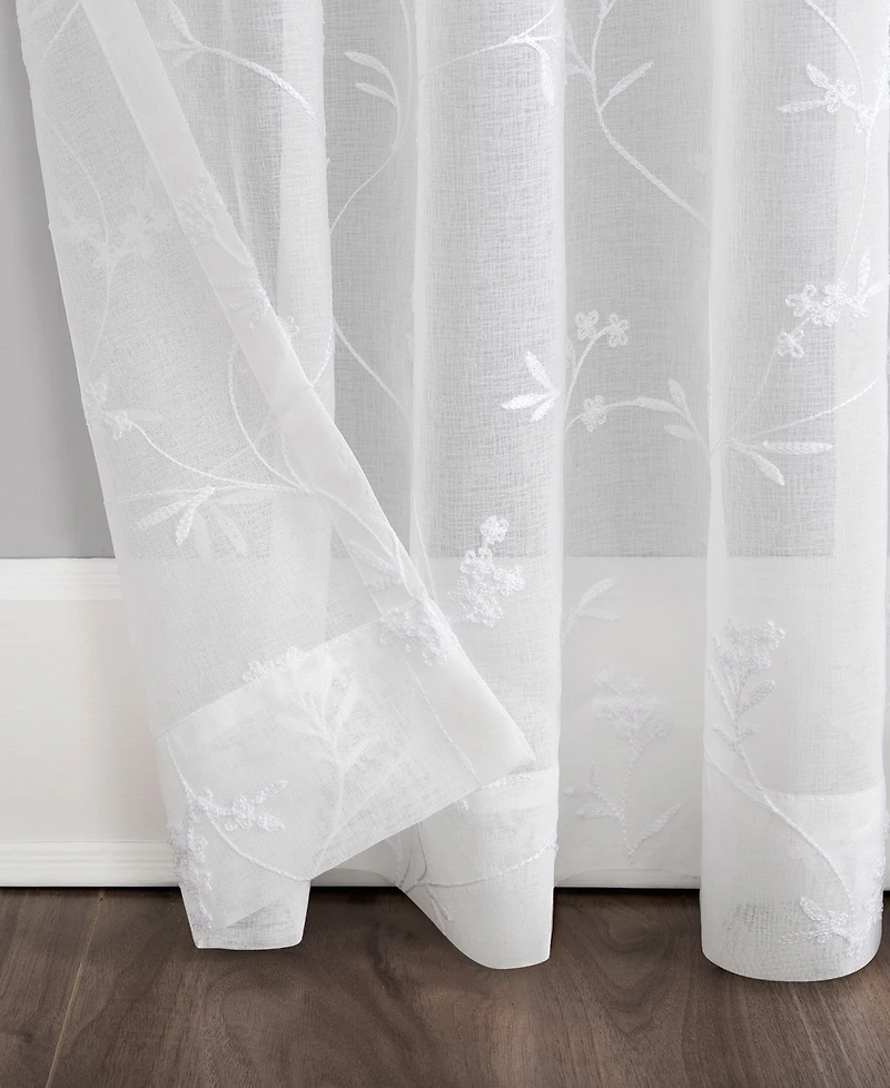Delia Embroidered Floral Sheer Rod Pocket Curtain Panel