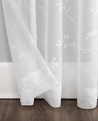 Delia Embroidered Floral Sheer Rod Pocket Curtain Panel