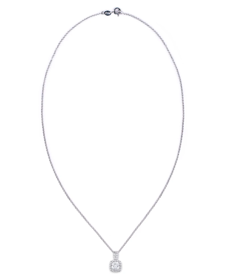 Birthstone Cushion Halo Pendant Necklace Silver Plate