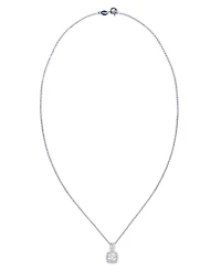 Birthstone Cushion Halo Pendant Necklace Silver Plate