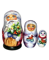 G.DeBrekht Gift Bag Santa Family 3-Piece Doll Russian Matryoshka Nested Dolls Set