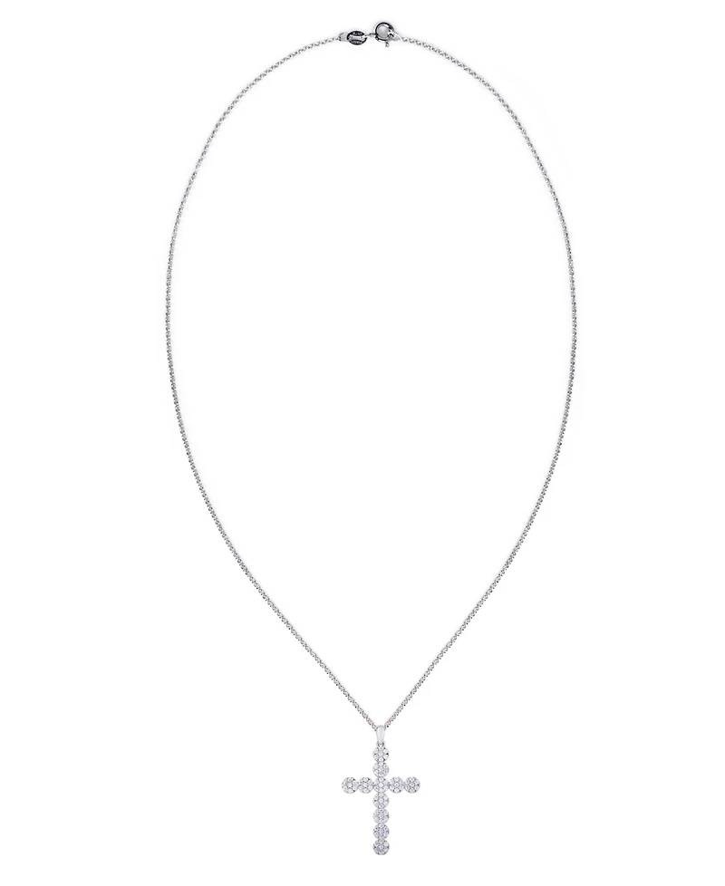 Cubic Zirconia Cross Pendant Necklace in Silver Plate