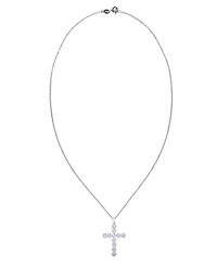 Cubic Zirconia Cross Pendant Necklace in Silver Plate
