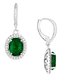 Simulated Cubic Zirconia Oval Drop Earrings Silver Plate