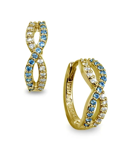 White and Blue Cubic Zirconia Infinity Huggie Hoop Earrings Sterling Silver