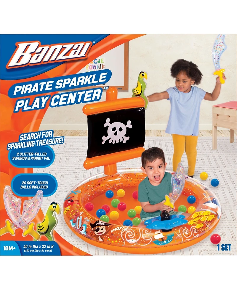 Banzai Pirate Sparkle Play Center Inflatable Ball Pit -Includes 20 Balls