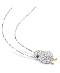 Lab Grown Blue and White Sapphire (2 3/4 ct. t.w.) Chick Bird Necklace in 18k Two-Tone Over Sterling Silver