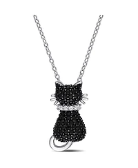 Black Spinel (2 1/3 ct. t.w.) and Lab Grown White Sapphire Accent Kitty Cat Necklace in Sterling Silver