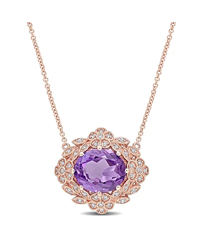 Amethyst (4 ct. t.w.) and Diamond (1/5 ct. t.w.) Floral Vintage Necklace in 14k Rose Gold