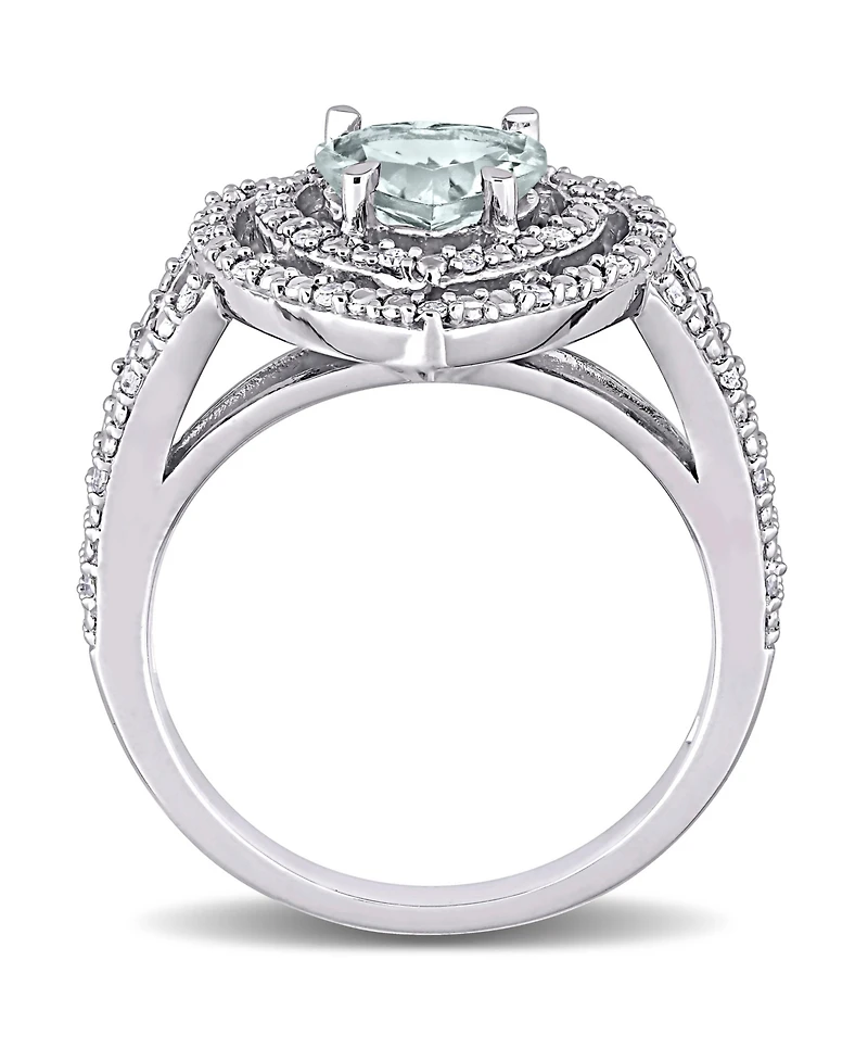 Aquamarine (1 1/2 ct. t.w.) and Diamond (1/5 Halo Heart Ring 10k White Gold