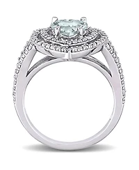 Aquamarine (1 1/2 ct. t.w.) and Diamond (1/5 Halo Heart Ring 10k White Gold