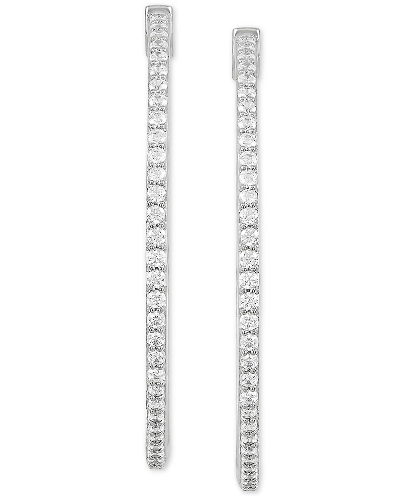 Diamond Medium Skinny Hoop Earrings (1 ct. t.w.) in Sterling Silver