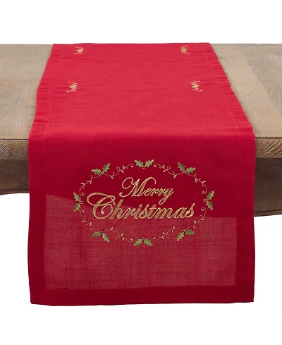 Saro Lifestyle Merry Christmas Embroidered Holiday Table Runner, 14" x 90"