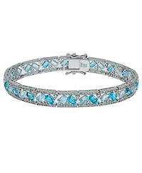 Blue and White Topaz Tennis Bracelet in Sterling Silver