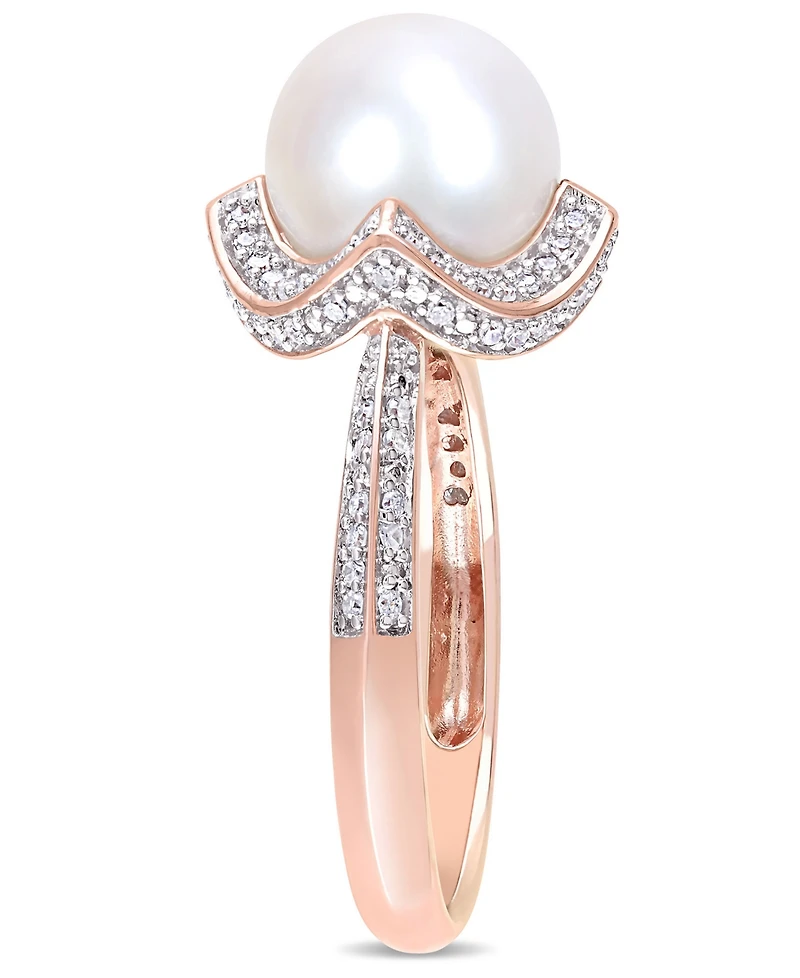 Freshwater Cultured Pearl (8.5-9mm) and Diamond (1/4 ct. t.w.) Vintage Halo Ring 10k Rose Gold