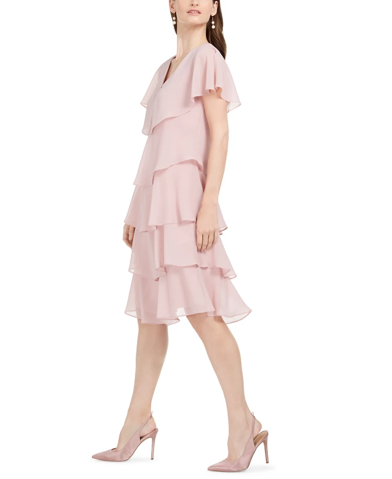 Sl Fashions Tiered Rhinestone Capelet Dress