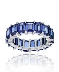 Purple Emerald Cut Cubic Zirconia Eternity Band Rhodium Plated Sterling Silver
